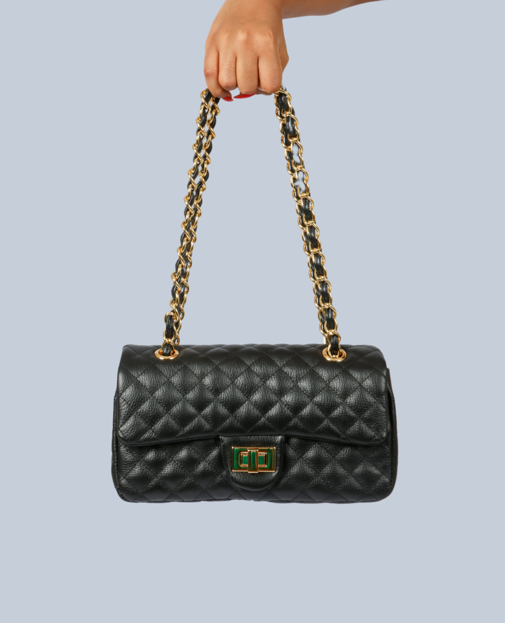 Bolsa feminina de couro Preto com ferragens douradas - Victoria