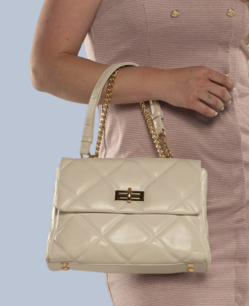 Bolsa feminina de couro legítimo - Marília Off-White