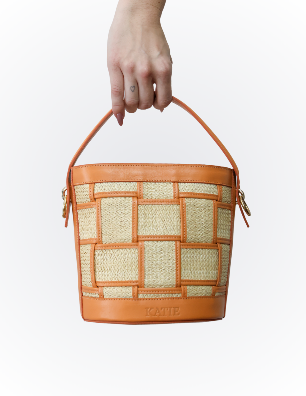 Bolsa feminina de couro e palha natural - Malibu Laranja