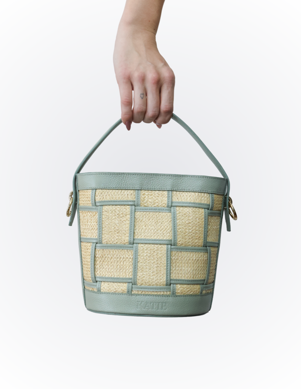 Bolsa feminina de couro e palha natural - Malibu Verde Oliva